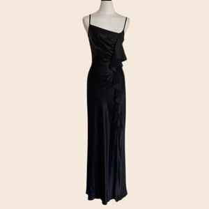 ABS Allen Schwartz Black Asymmetrical Ruffle Gown Size 4
